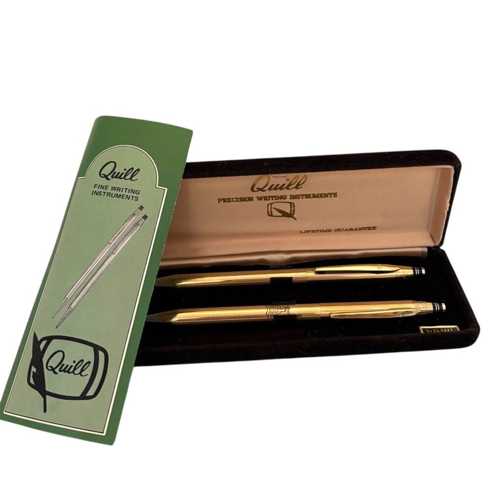 Vintage Quill 14K 1/20 Gold Fill Metal Pen & Mechanical Pencil Set - NEW in box